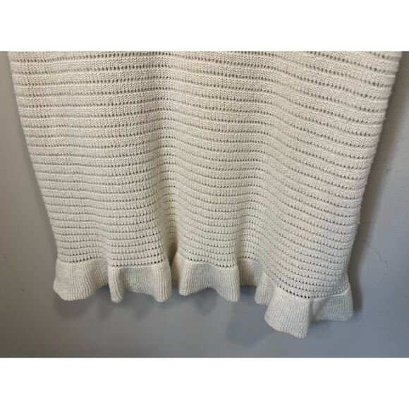 Anthropologie Ruffled Pointelle Knit Mini Dress Square Neck Ivory Cream Womens S - Picture 8 of 11